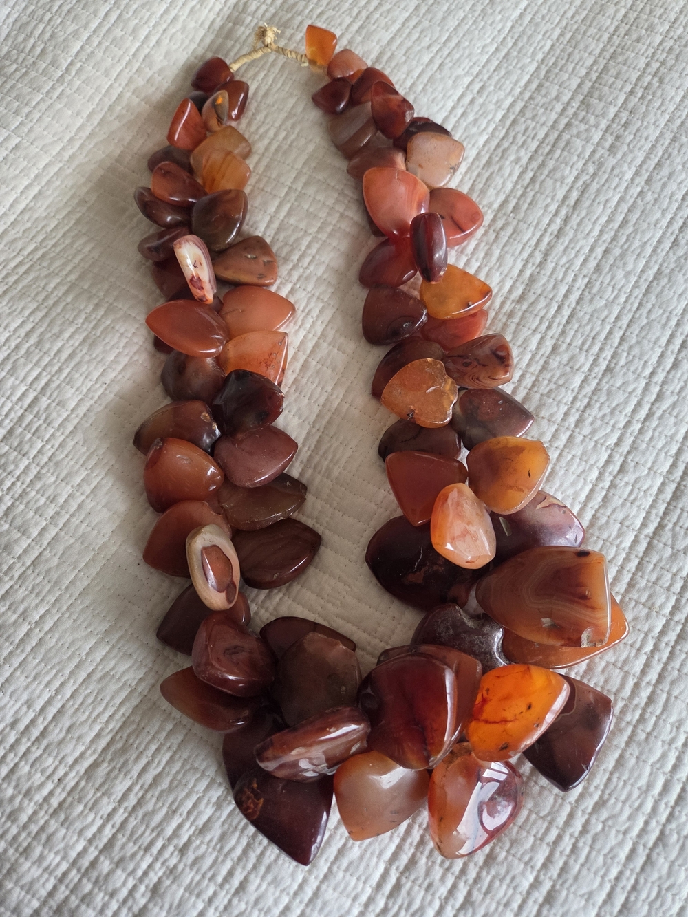 Vintage Hand-crafted Carnelian Medallion Spade Stone Necklace.